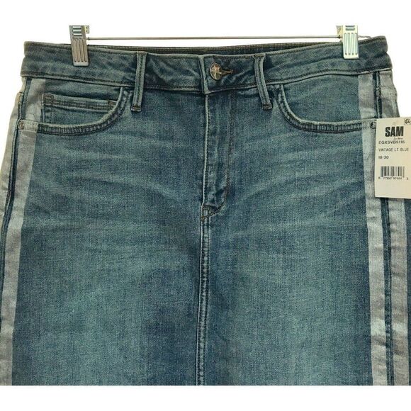 Sam Edelman The Jenny Skirt Vintage Light Denim Silver Side Stripe Sz 10 30 NEW - Picture 2 of 7